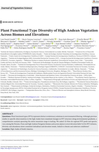 Plant Functional Type Diversity of High Andean Vegetation Across Biomes and Elevations